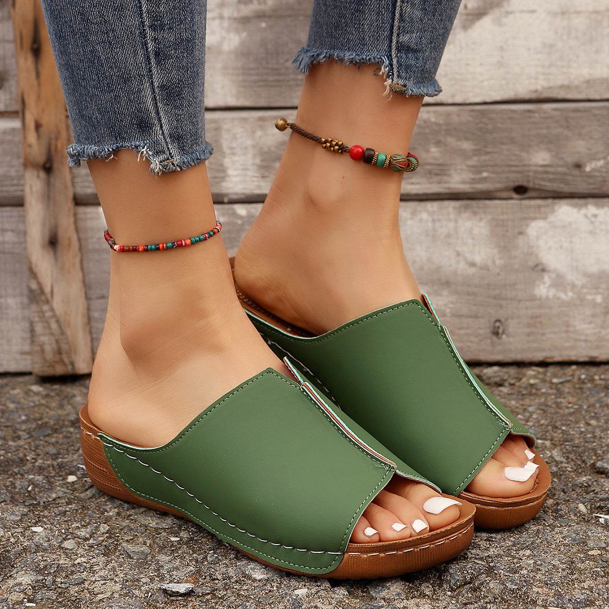 Fashion Solid Wedges Sandals Summer Casual Peep-toe Slippers Outdoor Thick Sole Heightening Slides Shoes Women - Velora