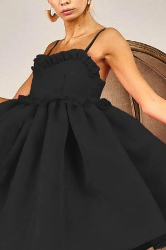 BiBi Ruffled Edge Sweet Heart Neck Sleeveless Tulle Dress - Velora
