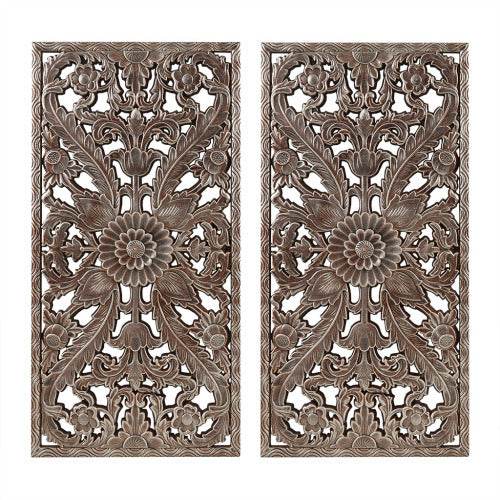 Distressed Carved Wood 2-piece Wall Decor Set - Velora