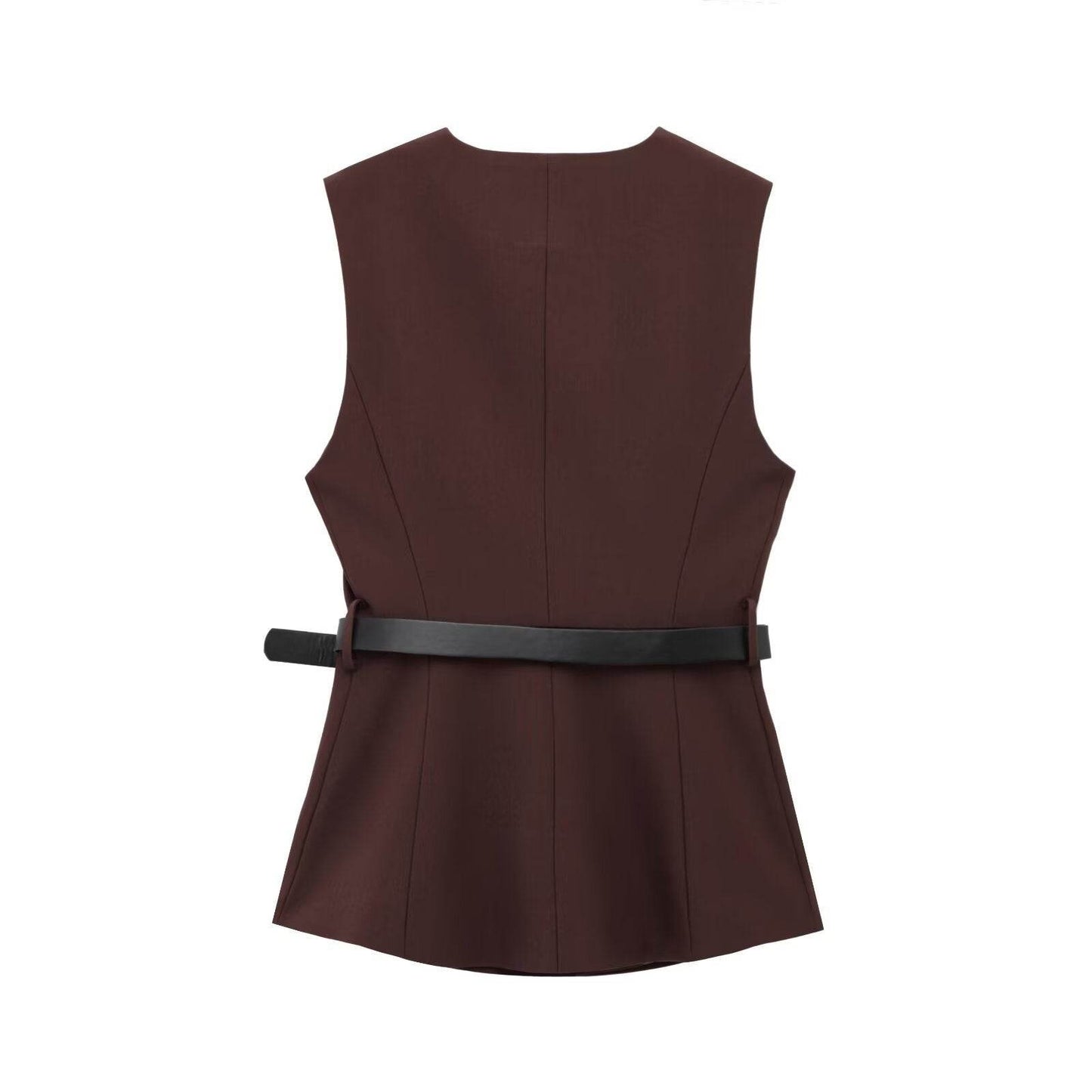Belt Simple Sleeveless Shirt Bandage Dress Waist-tight Vest - Velora