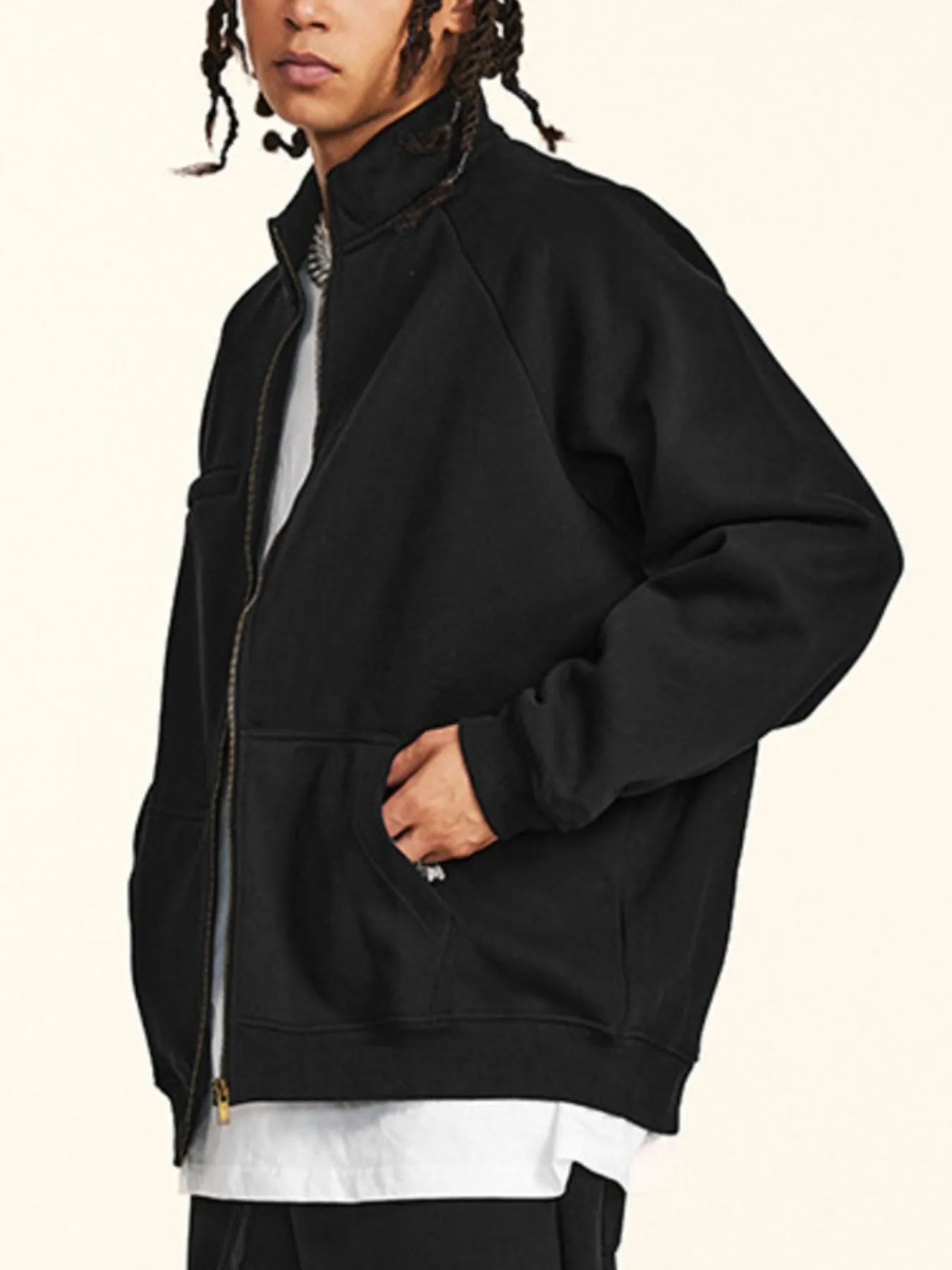 Men's Zip Up Raglan Sleeve Sweatshirt - Velora