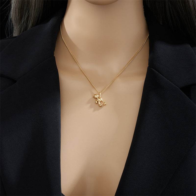 Cute Cartoon Three-dimensional Bear Necklace Titanium Dteel Chain Versatile Pendant Necklace - Velora