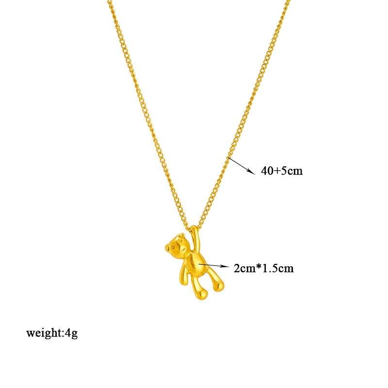 Cute Cartoon Three-dimensional Bear Necklace Titanium Dteel Chain Versatile Pendant Necklace - Velora