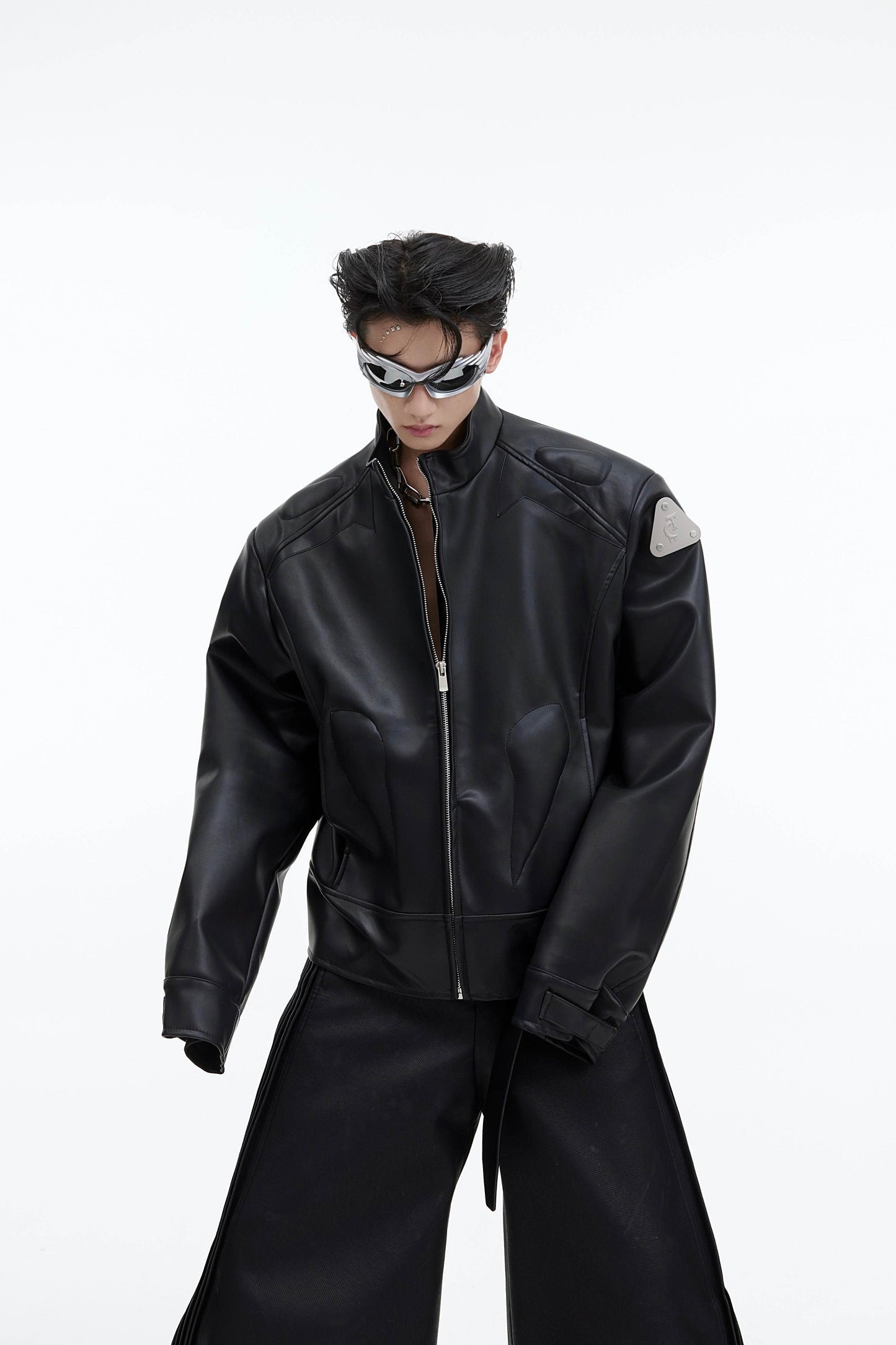 Leather Jacket Metal Graphic Design Jacket - Velora