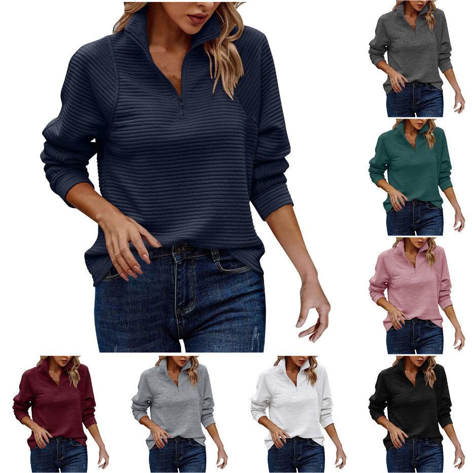 Autumn Comfortable Loose Snake Bone Pattern Solid Color Stand Collar Women's Sweater - Velora