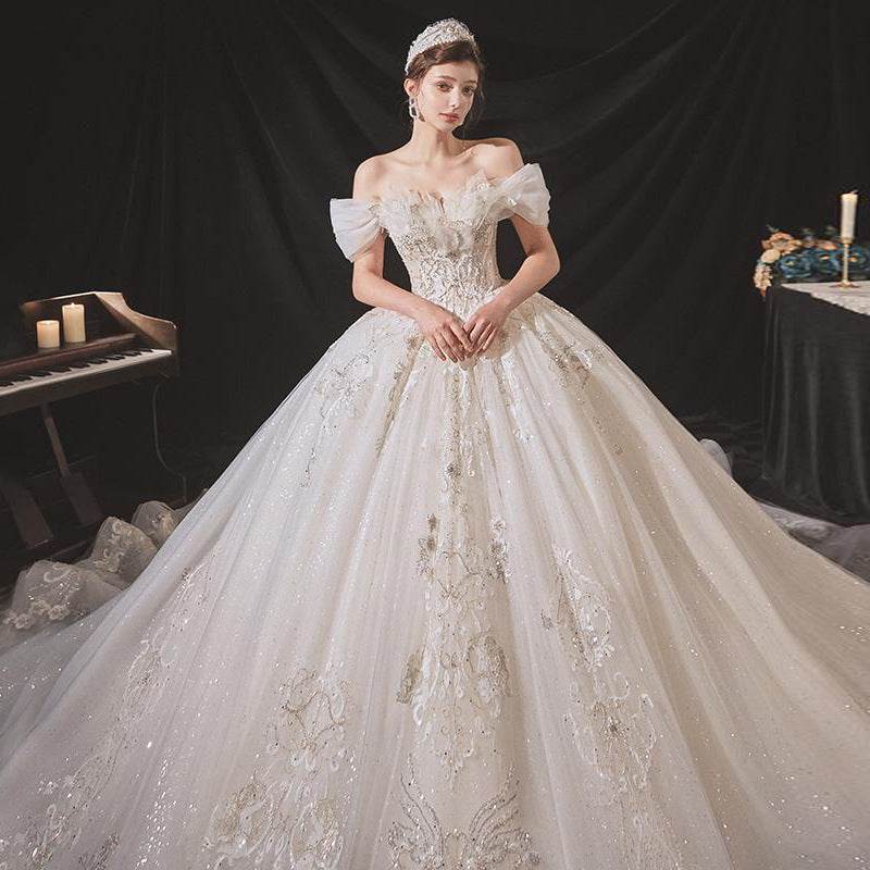 Elegant Elegant Heavy Work Large Trailing Dress - Velora