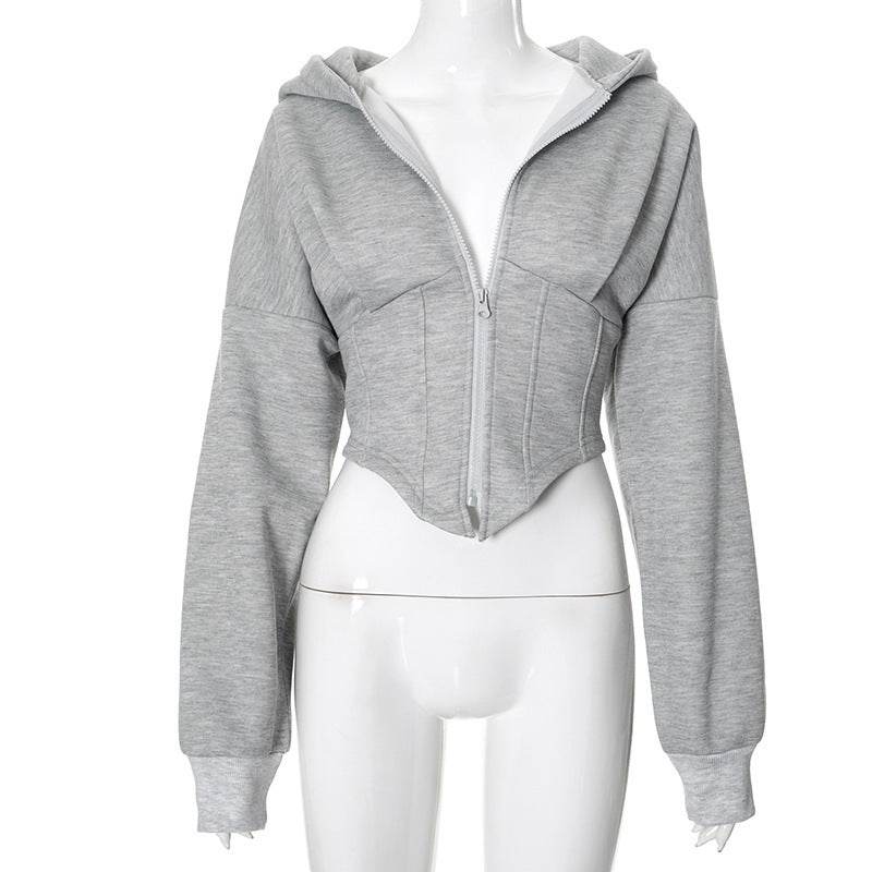 Zipper Hoodie Cardigan Y2K Ins Fashion Street Long Sleeve Corset Jacket Women Clothing - Velora