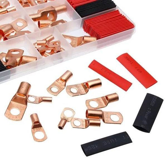 120Pcs Copper Wire Terminal Connectors, AWG 2 4 6 8 10 Copper Wire Lugs With Heat Shrink Set, 60Pcs Copper Wire Lugs And 60pcs Heat Shrink Tubing - Velora