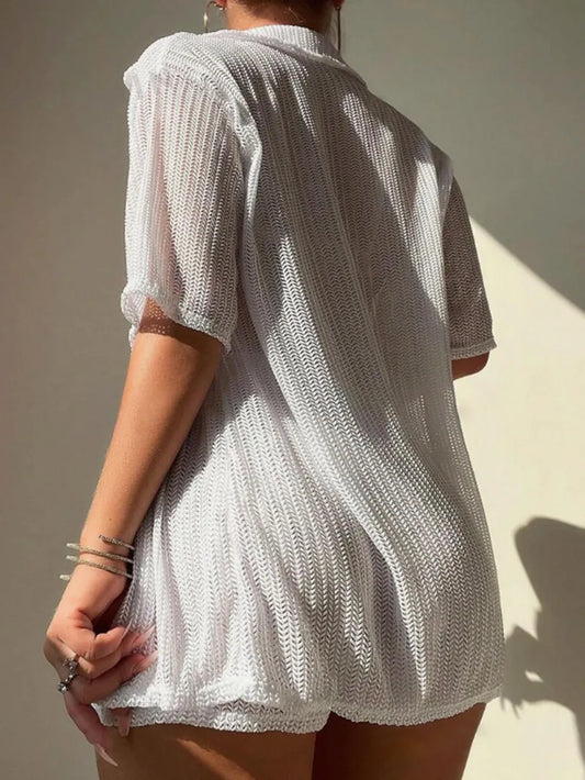 Open Front Half Sleeve Top and Shorts Cover Up Set - Velora