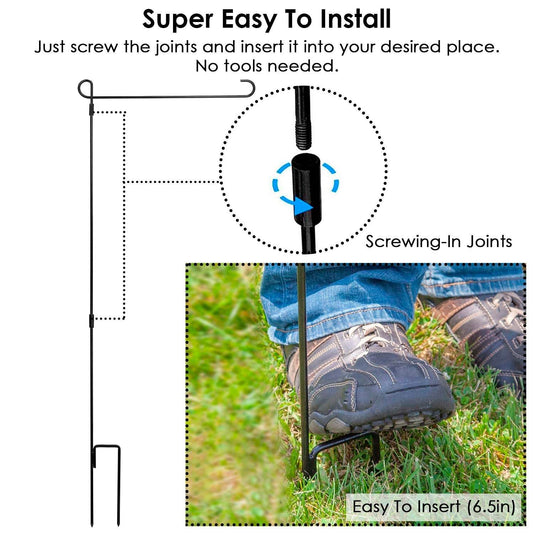 1Pc Garden Flag Stand Flagpole Weatherproof Wrought Iron Coated Yard Flag Holder For Yard Flag Party Banner Fits 11.8x17.7in Flag For Christmas Halloween Outdoor Decoration - Velora