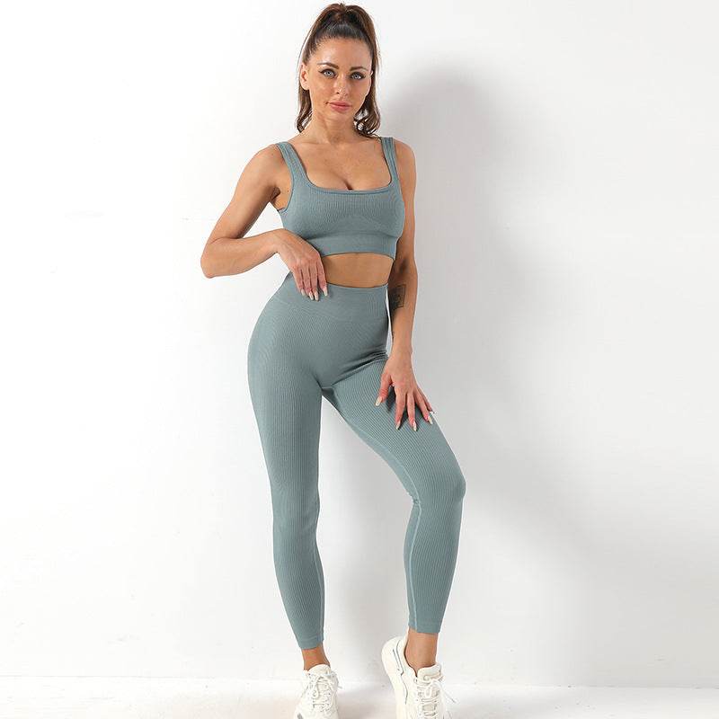 2pcs Thread Yoga Suit Seamless Bra And Butt Lifting High Waist Leggings Set For Women Sports Fitness Yoga Pants Sportswear Outfits Clothing - Velora