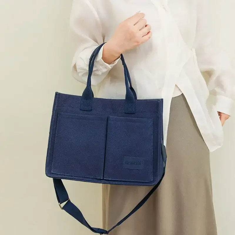 Casual Daily Canvas Tote Shoulder Bags Women Mommy Bag Large Capacity Messenger Multi Pocket Crossbody Chic Reusable Hand Bag - Velora