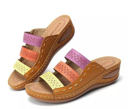 Large Size Women Hollow Out Rainbow Stitching Slippers - Velora