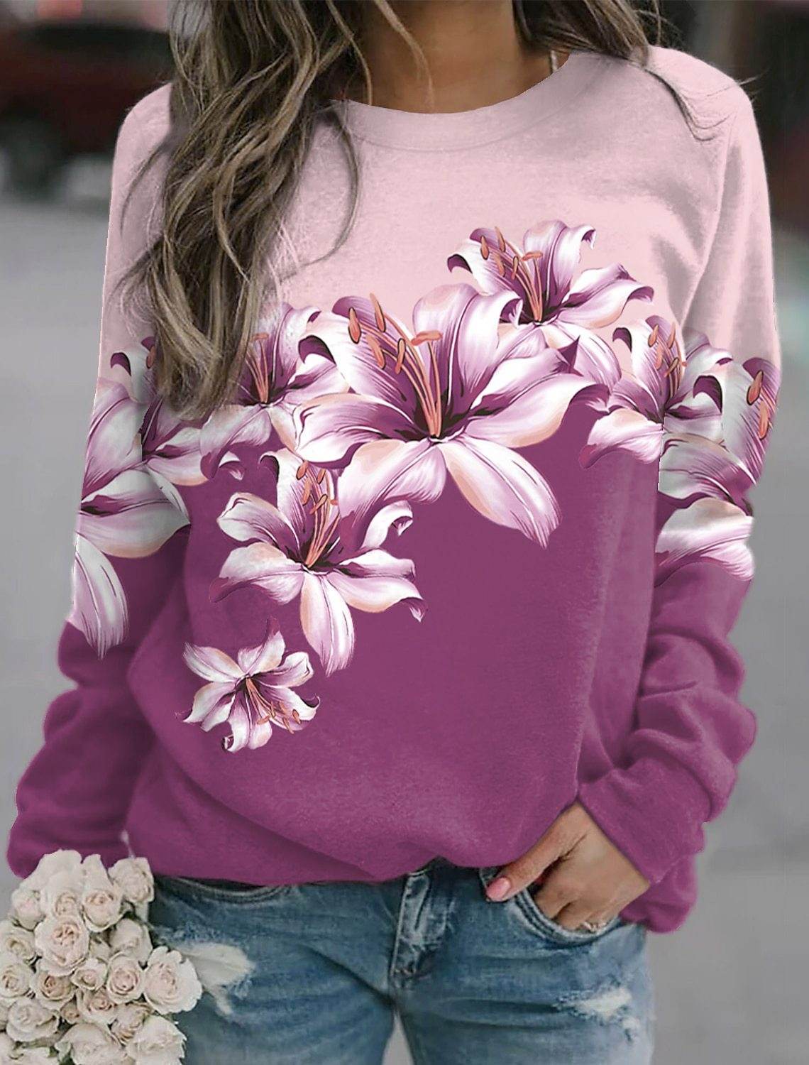 Women's Pullover Printed Sports Round Neck Long Sleeve - Velora
