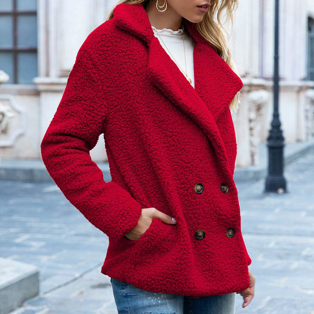 Loose Lapel Fluffy Coat Winter Button Jacket Cardigan Outwear For Women Clothing - Velora