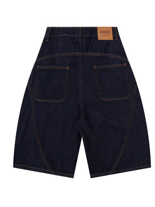 Men's Full Size Denim Shorts with Letter Patches Plus Size - Velora