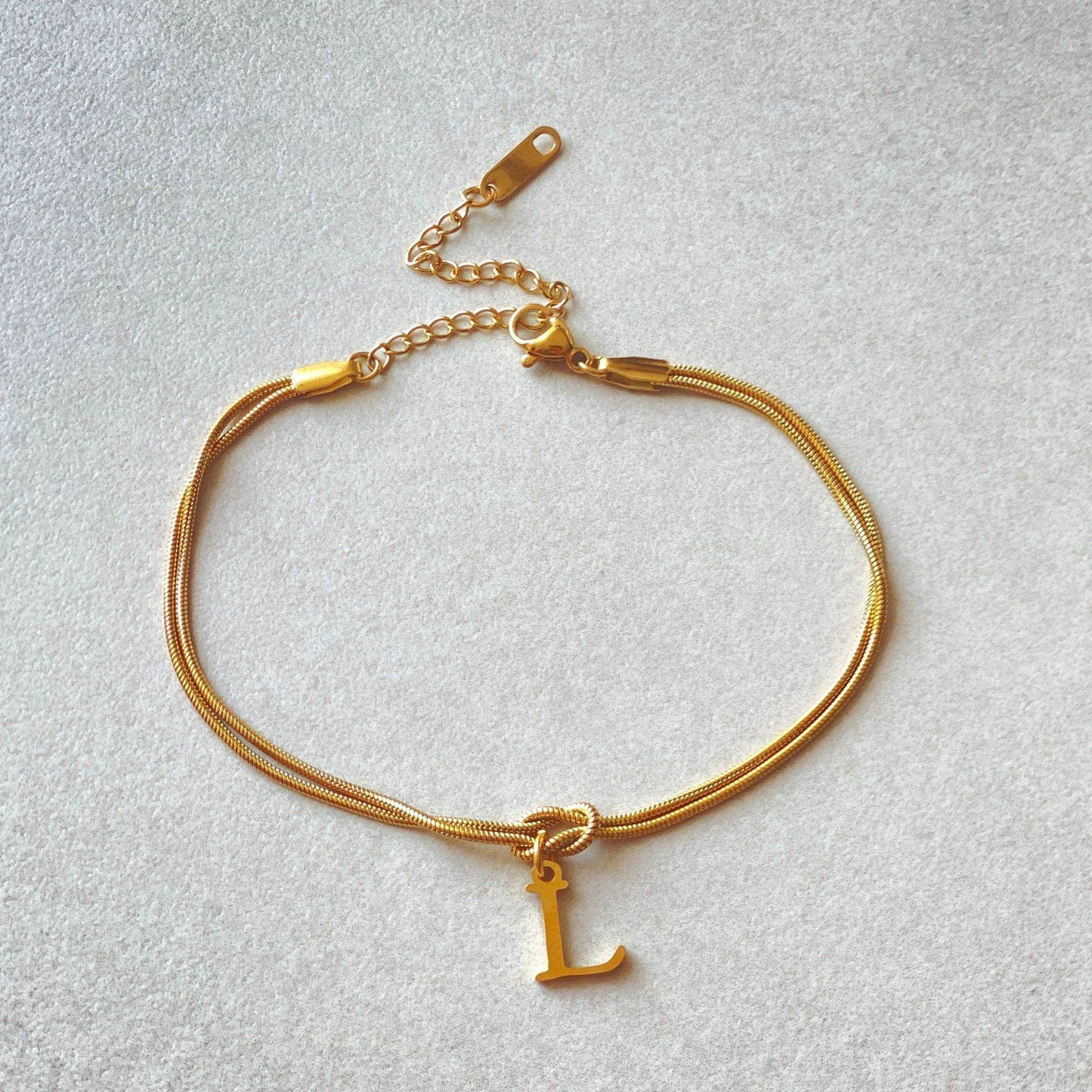New Letter A-Z Love Knot Bracelets For Women Couple Gold Color Dainty Snake Chain Charm Bracelet Stainless Steel Jewelry Gift Valentine's Day Gifts - Velora
