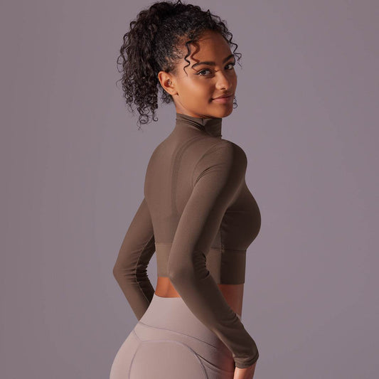 Quick Drying Gym Slim Fit Mesh Turtleneck Long Sleeve Workout Crop Top - Velora