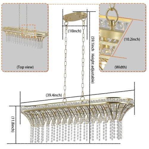 Modern Champagne Gold Kitchen Island Lamp - Oval Crystal Ceiling Chandelier - Velora