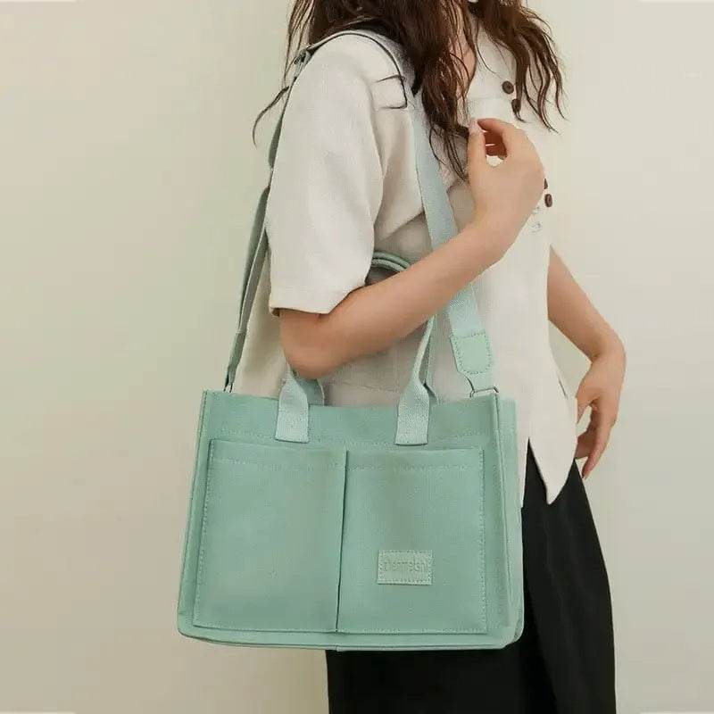 Casual Daily Canvas Tote Shoulder Bags Women Mommy Bag Large Capacity Messenger Multi Pocket Crossbody Chic Reusable Hand Bag - Velora