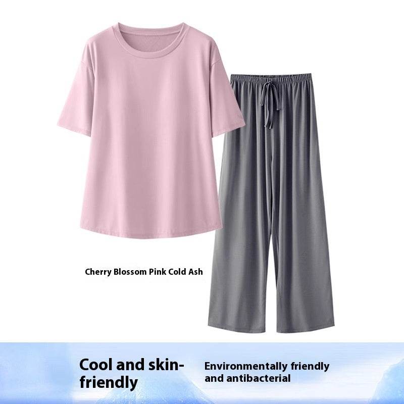 Women's Home Bamboo Fiber Slit T-shirt Shorts Pajama Set - Velora