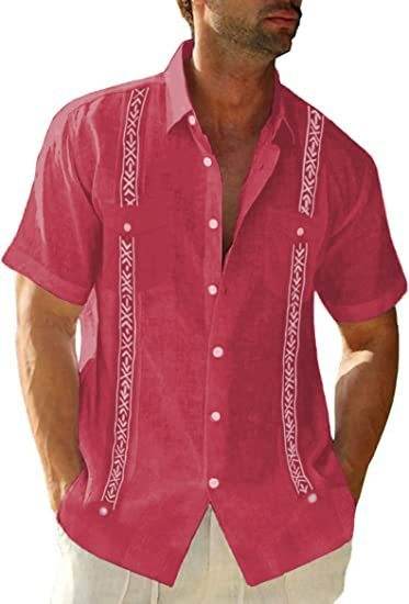Men's Casual Guayabera Cuban Shirt Outdoor Casual Short Sleeve Printed Clothing Sports Fashion Streetwear Designer - Velora