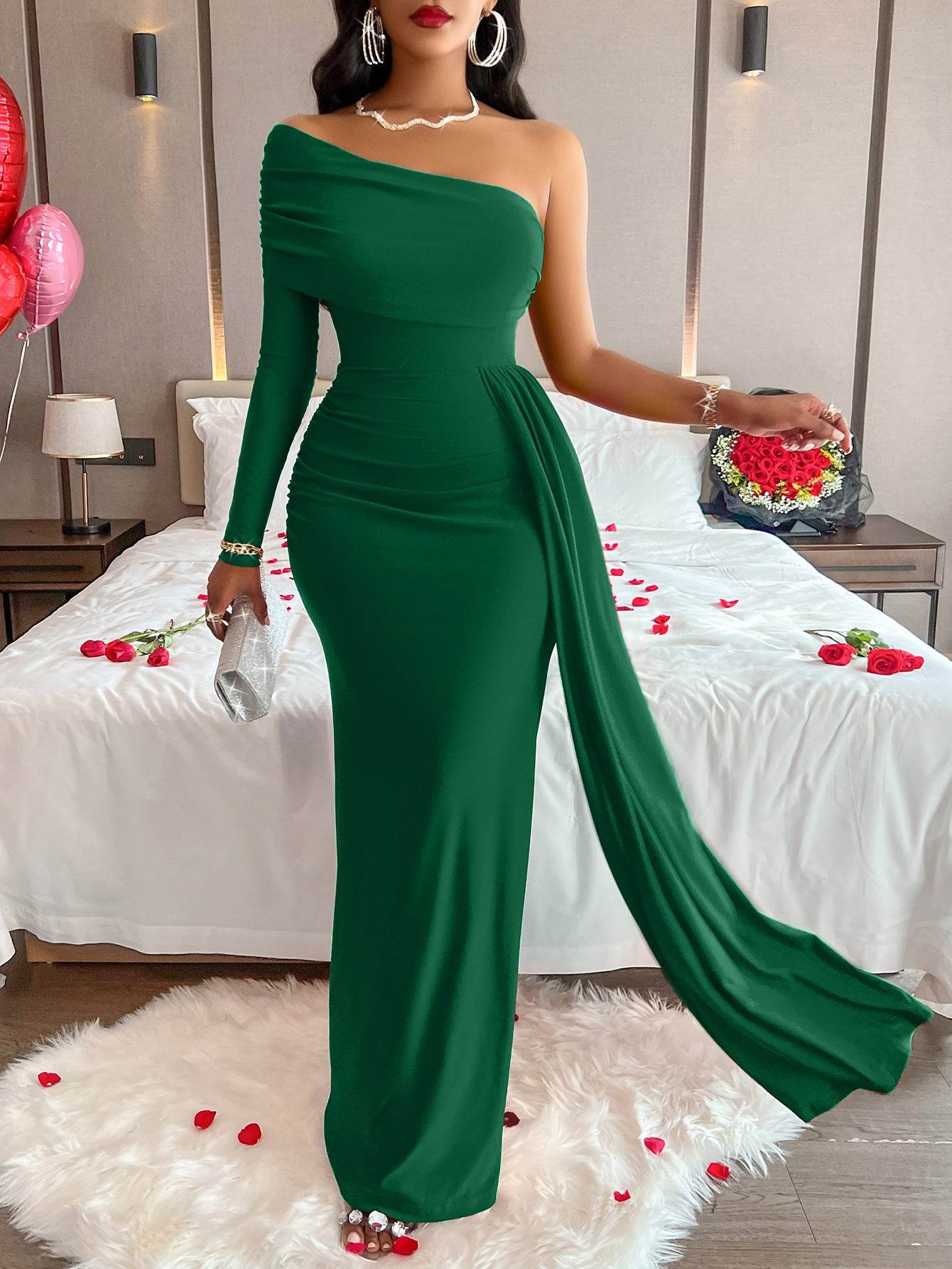 European And American Sloping Shoulder Dress - Velora