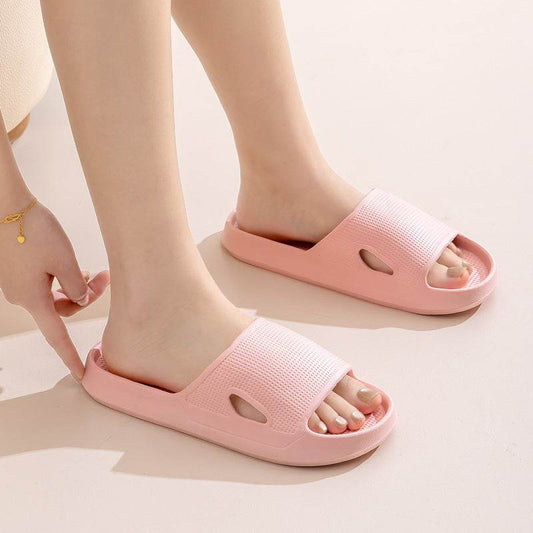 Solid Color Thick Bottom Home Slippers Summer Non-slip Floor Bathroom Slipper Women Men Couples Shoes - Velora