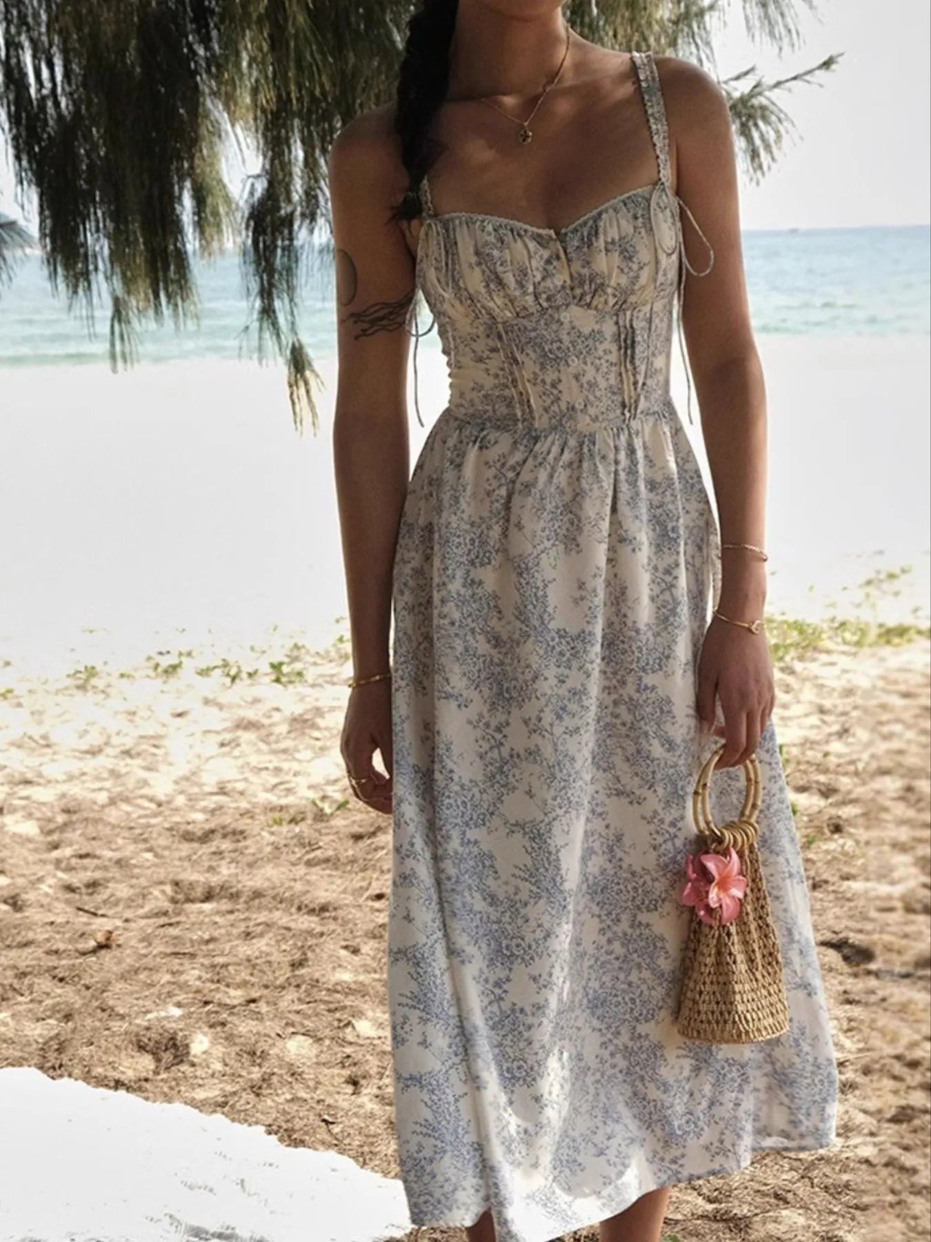 Floral Print Midi Cami Dress - Velora