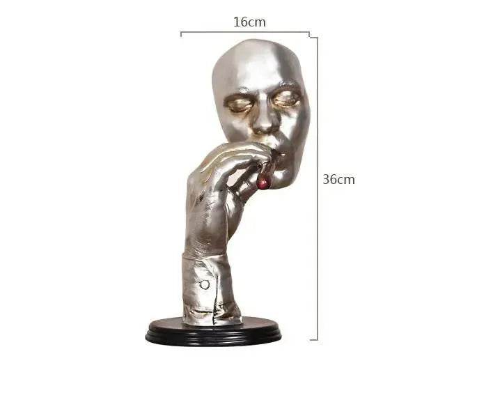 Retro Meditators Abstract Sculpture Man Smoking Cigar Face Statue. - Velora