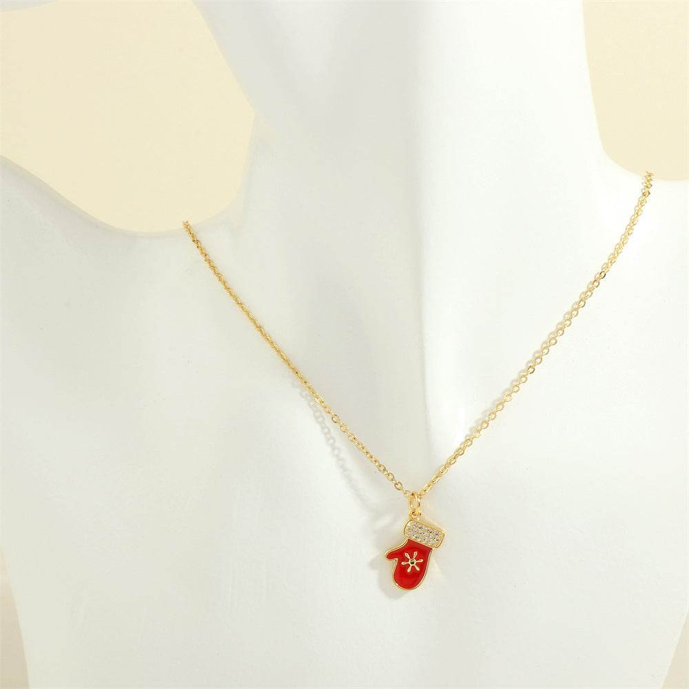 Christmas Tree Santa Claus Elk Snowman Oil-drop Necklace With Colored Rhinestones Ins Festival Clavicle Chain Necklace For Women Jewelry - Velora