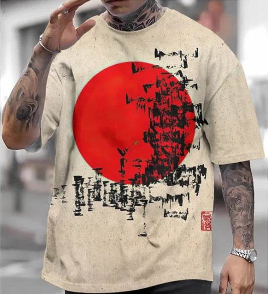 3D Printed Ukiyo-e T-shirt Men's Round Neck Short Sleeve - Velora