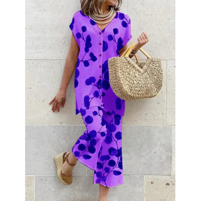 Women's Long Dress Green Rayon Blend Botanical Print - Velora
