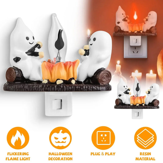 2Pcs Ghost Campfire Flickering Flame Night Light Indoor 3D Funny Halloween Nightlight Decoration Bedroom Night Light Halloween Decoration Gift For Friend Family EX-STOCK Canada