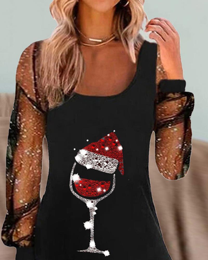 Women's Cocktail Dress Wine Glass Print Polyester - Velora