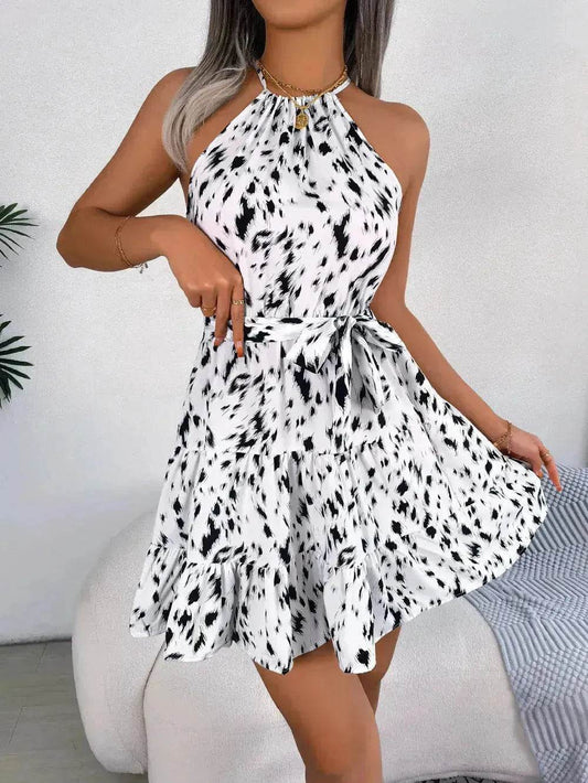 Casual Leopard Print Ruffled Swing Dress Summer Fashion Beach Dresses Women Skater Dress for Chic Ladies. - Velora