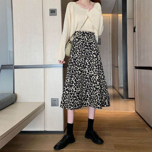 Women High waist Leopard color Midi Skirt - Velora