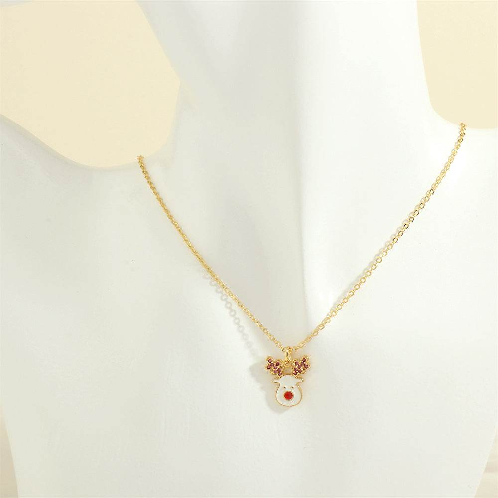 Christmas Tree Santa Claus Elk Snowman Oil-drop Necklace With Colored Rhinestones Ins Festival Clavicle Chain Necklace For Women Jewelry - Velora