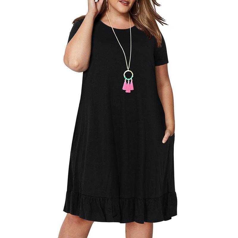 Plus Size Summer Dresses Round neck Short Sleeve Mini dress - Velora