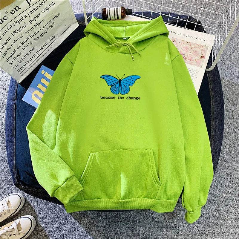 Women Single Butterfly Autumn And Winter Loose Hoodie Pullover sweatshirt - Velora