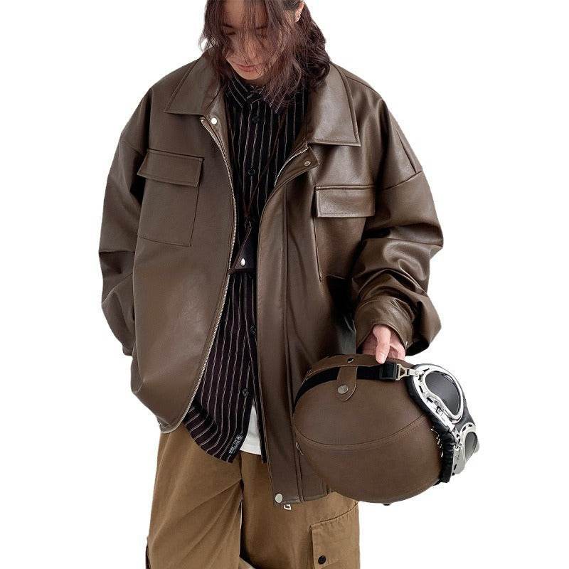 Spring And Autumn Leisure Japanese Loose Leather Jacket - Velora