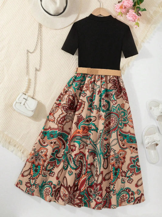 Children's Printed Short Sleeve Dress - Velora