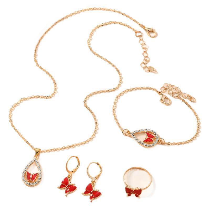 4PCS Set Luxury Women Butterfly Necklace Bracelet Earrings Drop Oil Diamond Jewelry For Girl Gift Jewelry Fashion Jewelry Set - Velora