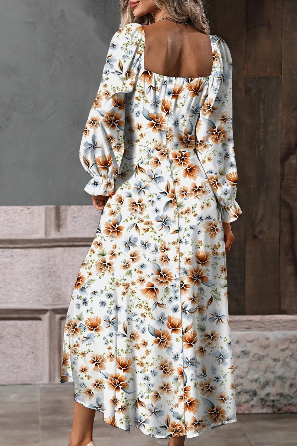 Floral Print Flounce Sleeve Midi Dress - Velora