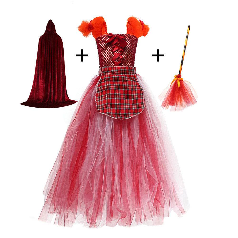 Halloween Costume Witch Children Dress Cloak Broom Set - Velora