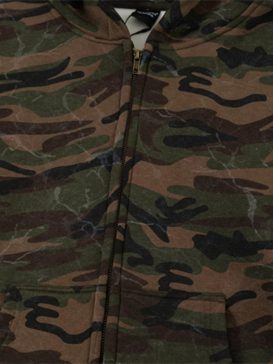 Men's Camouflage Print Zip-Up Hoodie - Velora
