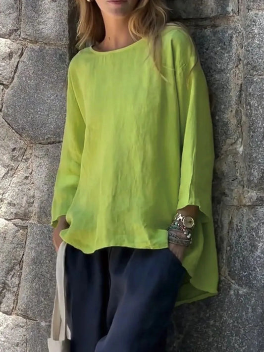 Full Size Round Neck Relaxed Fit Blouse Plus Size - Velora