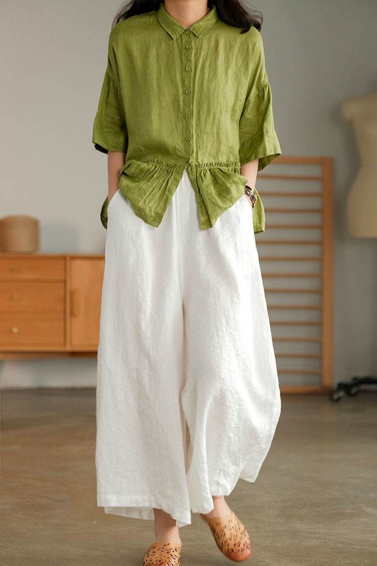 Cotton And Linen Cropped Wide-leg Casual Straight Breathable Slim Fit Casual Pants - Velora