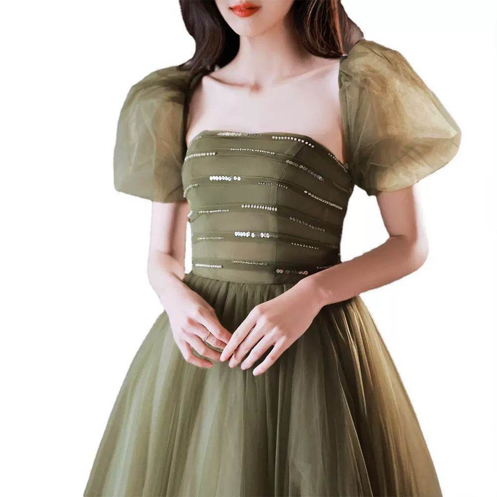 Women's Mori Style Evening Wear Fairy Temperamental Green Slim Fit - Velora