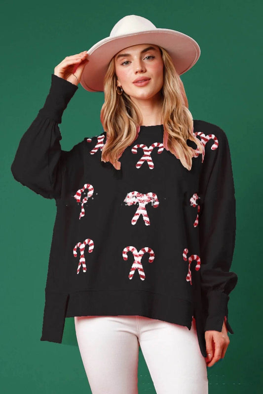 Christmas Fashion Round Neck Sequins Pullover top Sweatshirt for women - Velora